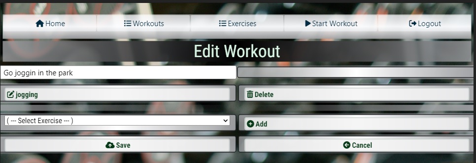 Image of page for editting workout